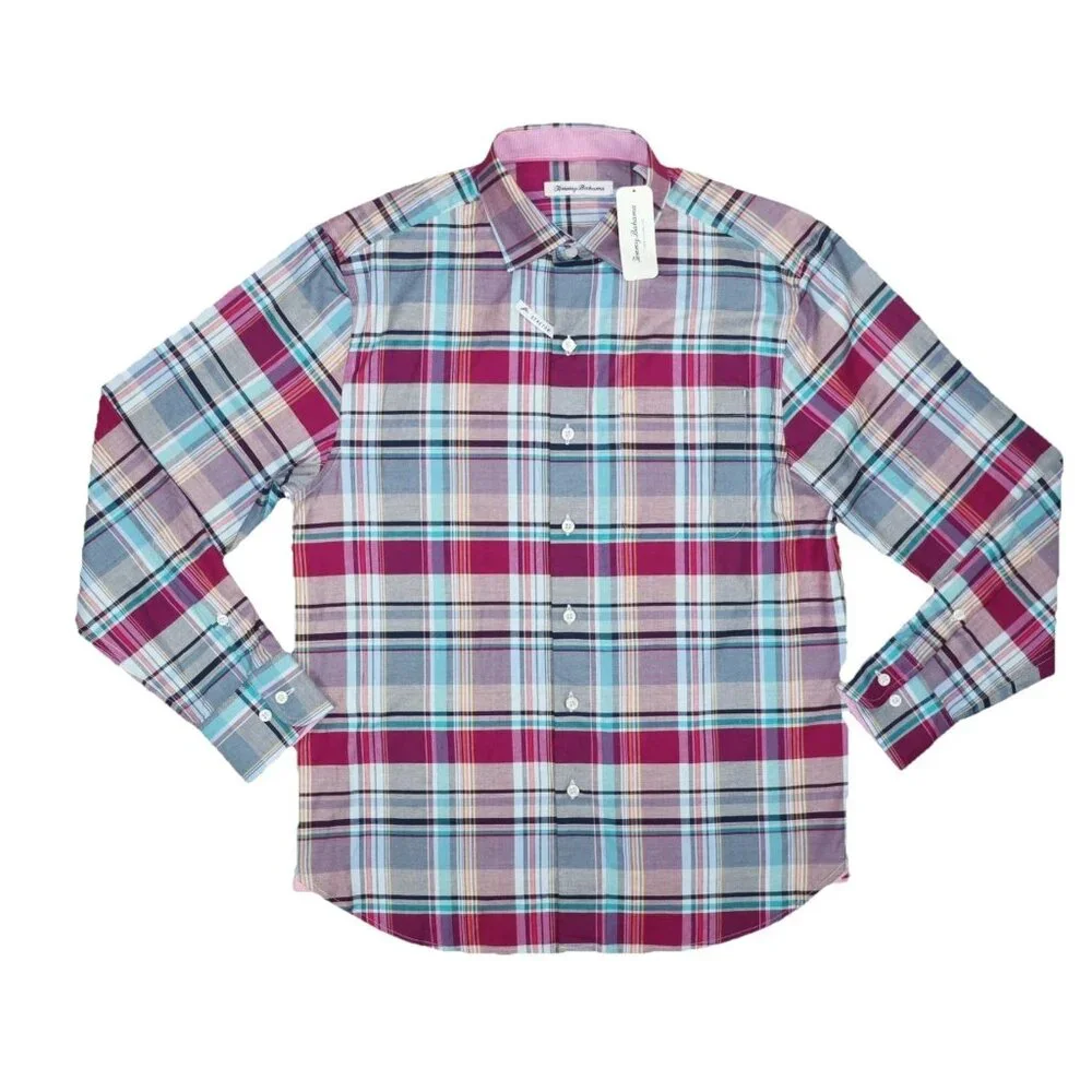 Tommy Bahama Lazlo Cheers Check Button Up Shirt Mens Large Festival Plaid - Picture 8 of 9
